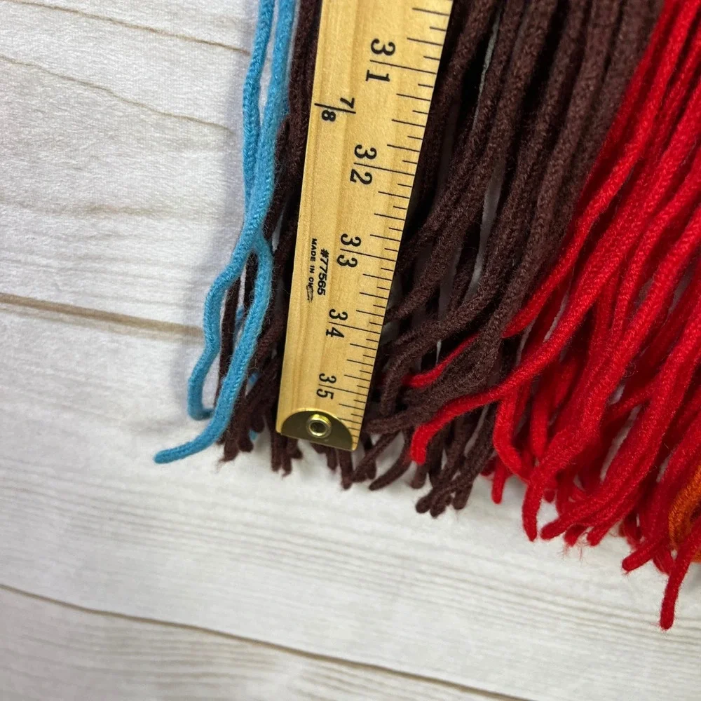 BOSS Hugo Boss‎ Men's Wool Striped Scarf Brown Red Blue Fringe